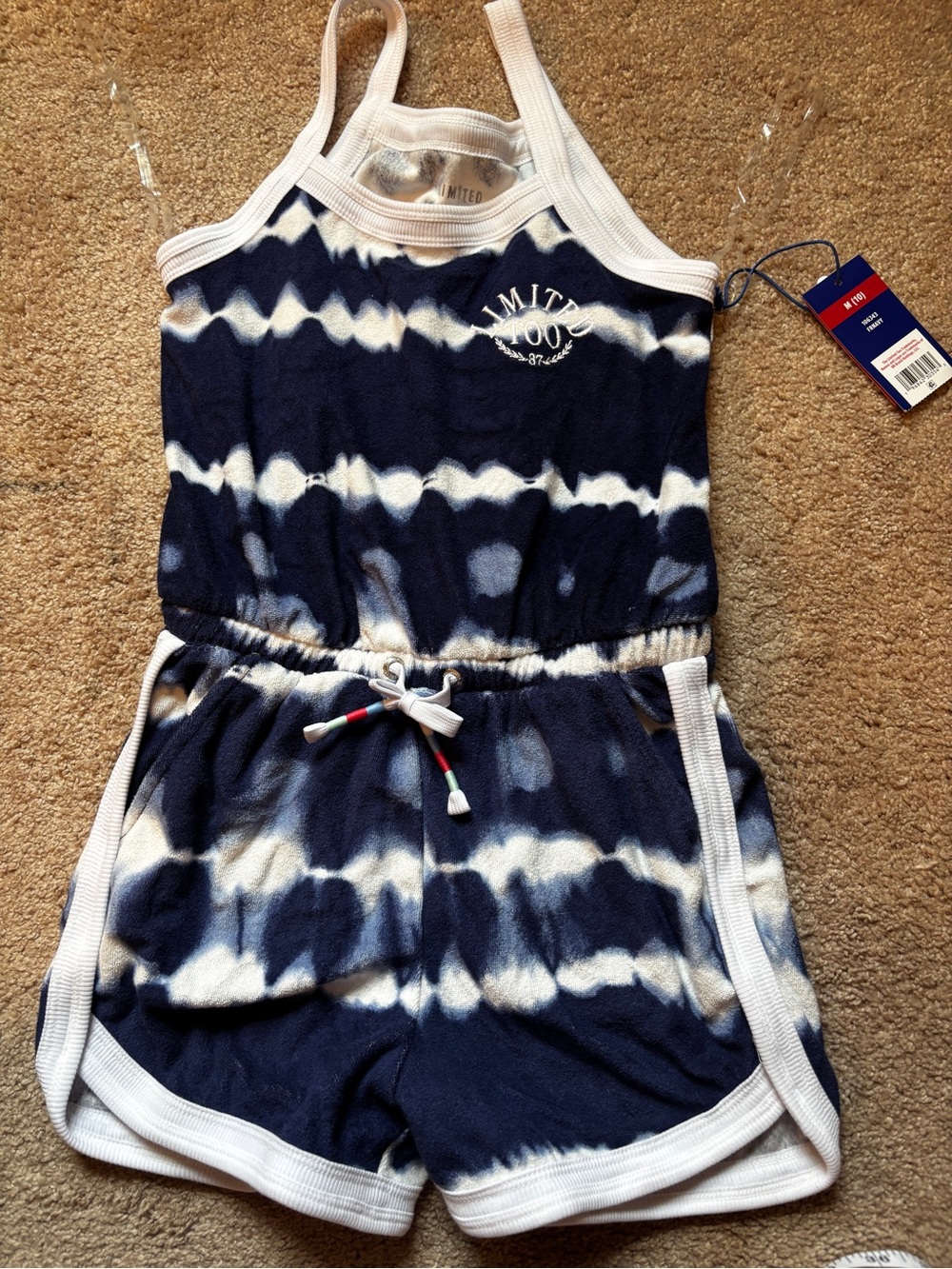 The Limited too Navy and white terry cloth girls romper